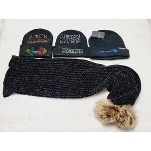 Beanie Hat With Rhinestones And Scarf With Pom-Pom Set Of 4